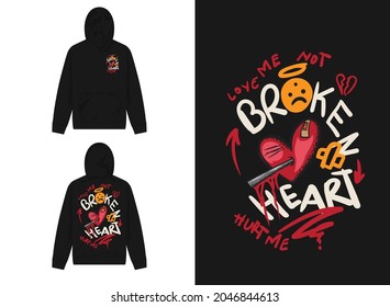 broken heart bleeding design hoodie for streetwear