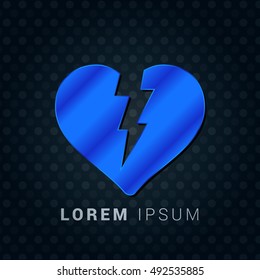 Broken Heart Blue metallic chromium precious Icon / Logo Design