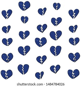 Broken heart blue pattern closeup. End to relationship or marriage. Break up and separation split of couple, cracked love.  Illustration for greeting cart, poster and header.