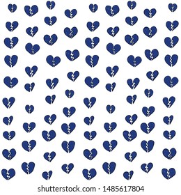 Broken heart blue pattern closeup. End to relationship or marriage. Break up and separation split of couple, cracked love.  Illustration for greeting cart, poster and header.