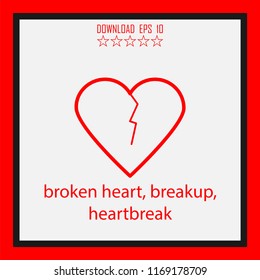 broken heart, breakup, heartbreak vector icon