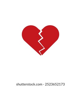 Broken heart from breakup isolated red illustration with 2 separated parts. Vector icon in flat style
