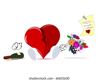 broken heart with a bunch of flowers