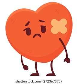 Diseño de Plantilla de Ilustración vectorial de color plano de personaje de dibujos animados de corazón roto