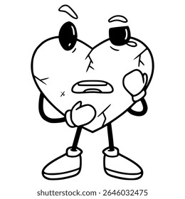 broken heart character illustration hand drawn outline vector