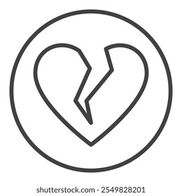 Broken Heart in Circle vector Breakup or Love Loss concept linear icon or Heartbreak symbol