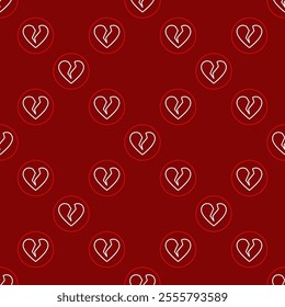 Broken Heart in Circle vector Breakup or Love Loss concept linear seamless pattern or Heartbreak background