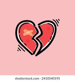 Broken Heart Clipart Vector Design Illustration in a Pink Background