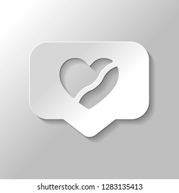 Broken heart in cloud notification, dislike. Social icon. Paper style with shadow on gray background