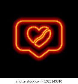 Broken heart in cloud notification, dislike. Social icon. Orange neon style on black background. Light icon