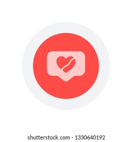 Broken heart in cloud notification, dislike. Social icon. Icon in colored circle with gray bold border. Web button, modern flat design