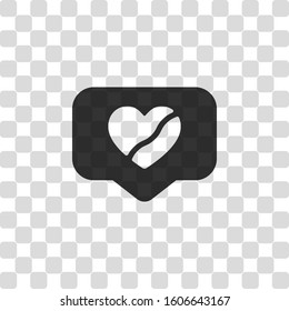 Broken heart in cloud notification, dislike. Social icon. Black symbol on transparency grid
