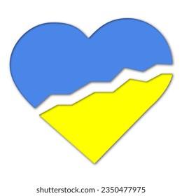 broken heart in the colors of the Ukrainian flag