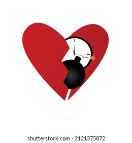 gebrochenes Herz. Das Konzept der Auflösung einer Beziehung nach Ablauf der Zeit oder der Endpunkt einer Liebesaffäre. Symbol für Apps und Websites. Vektorgrafik im Flachstil