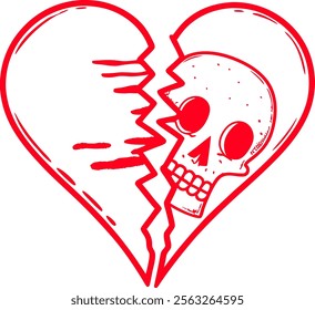 Broken heart concept with broken heart isolated on transparent background.