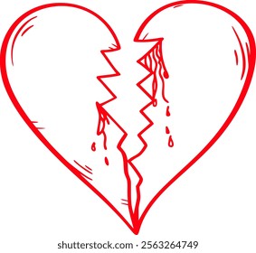 Broken heart concept with broken heart isolated on transparent background.