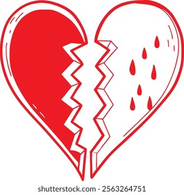 Broken heart concept with broken heart isolated on transparent background.