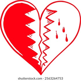 Broken heart concept with broken heart isolated on transparent background.