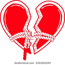 Broken heart concept with broken heart isolated on transparent background.