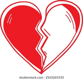 Broken heart concept with broken heart isolated on transparent background.