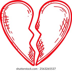 Broken heart concept with broken heart isolated on transparent background.