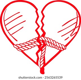 Broken heart concept with broken heart isolated on transparent background.