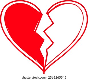 Broken heart concept with broken heart isolated on transparent background.