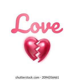 Broken heart concept, Red heartbreak, vector icon in 3d