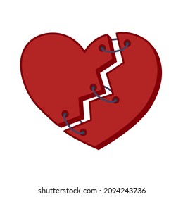 A broken heart connected by rings.