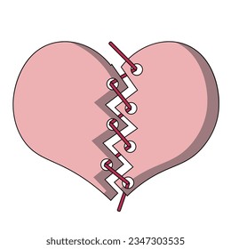 A Broken Heart connected by threads in color