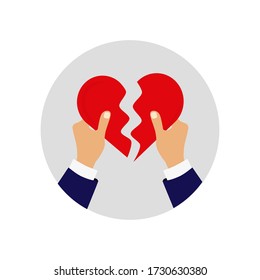 Broken heart, connection with hands. Vector illustration eps 10