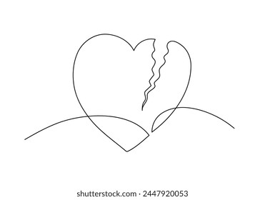 Broken heart. Continuous line drawing.