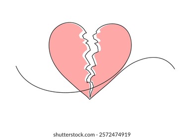 Broken heart. Continuous line drawing.