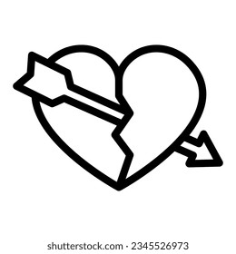 Broken heart with crack and arrow line icon, dating concept, break up vector sign on white background, outline style icon mobile concept web design. Vector graphics.