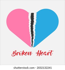 Broken heart. Heart crack pattern couple vector illustration, unhappy love sign symbol relationship. Flat icon for apps and websites.