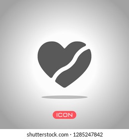 Broken heart, crack in relationship. Icon of divorce. Icon under spotlight. Gray background