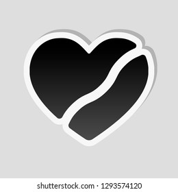 Broken heart, crack in relationship. Icon of divorce. Sticker style with white border and simple shadow on gray background