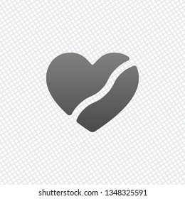 Broken heart, crack in relationship. Icon of divorce. On grid background