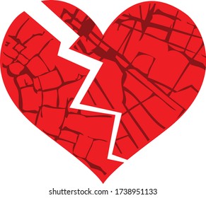 Broken heart or divorce flat vector icon for apps and websites. Heart  icon and symbols in red bandages isolated in transparent background.