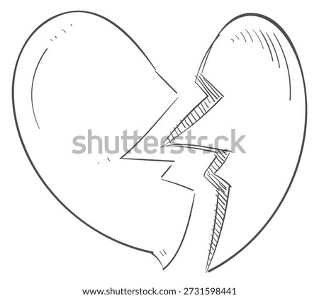 Broken heart doodle. Breakup symbol. Divorce sign