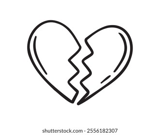 broken heart doodle hand drawn icon. Outline drawing broken heart line clipart symbol. Vector illustration