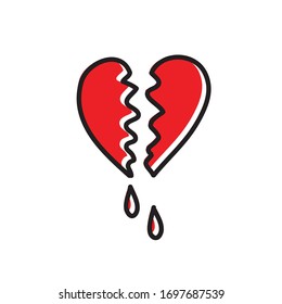 broken heart doodle icon, vector illustration