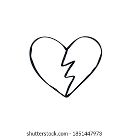 Broken heart doodle logo icon sign Unhappy love symbol emblem Decoration concept Hand drawn ink sketch design Cartoon children's style Fashion print clothes apparel greeting invitation card cover