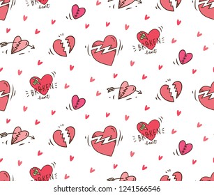 broken heart doodle seamless background