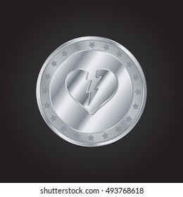 Broken Heart embossed realistic silver / platinum coin precious Icon / Logo Design