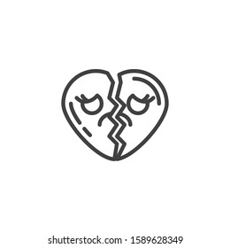 Broken heart face emoji line icon. linear style sign for mobile concept and web design. Broken heart shape emoticon outline vector icon. Love symbol, logo illustration. Vector graphics
