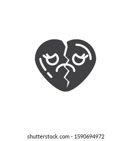 Broken heart face emoji vector icon. filled flat sign for mobile concept and web design. Broken heart shape emoticon glyph icon. Love symbol, logo illustration. Vector graphics