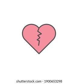 Broken Heart Filled Color Icon - Valentine's Day Elements Icon Set Vector Illustration