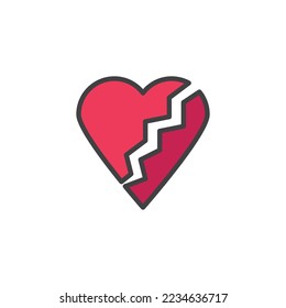 Broken heart filled outline icon, line vector sign, linear colorful pictogram isolated on white. Symbol, logo illustration. Vector graphics