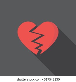 Broken Heart Flat Design Long Shadow